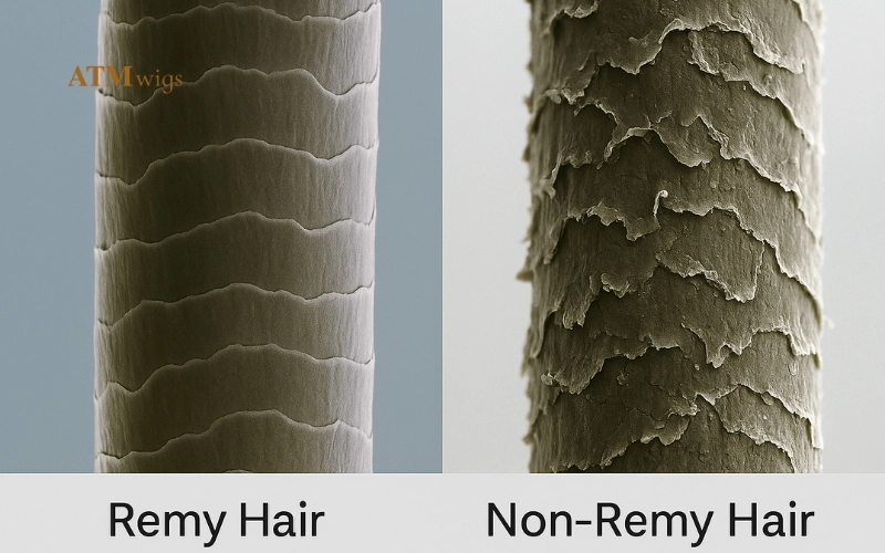 Remy vs Non-Remy human hair close-up Remy vs Non-Remy human hair close-up