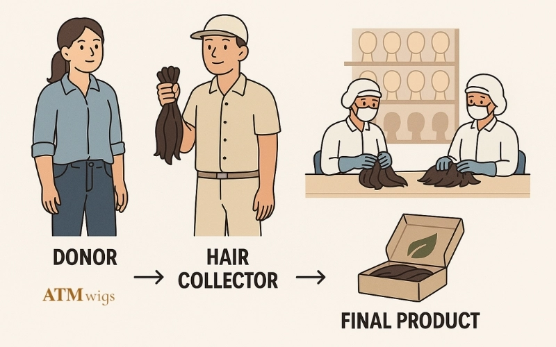Human hair wig traceability process diagram Human hair wig traceability process diagram