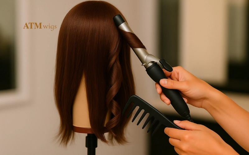Styling a human hair wig with a curling iron Styling a human hair wig with a curling iron