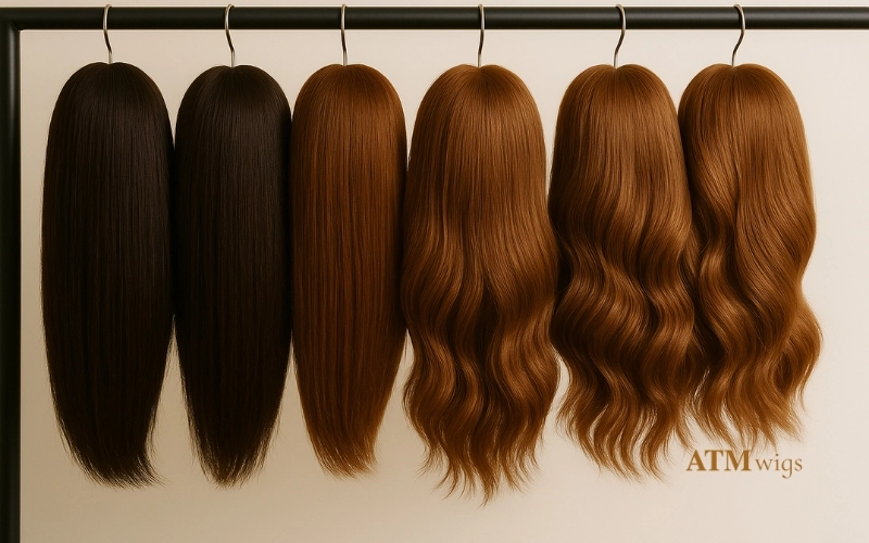Long-lasting human hair wigs on display Long-lasting human hair wigs on display
