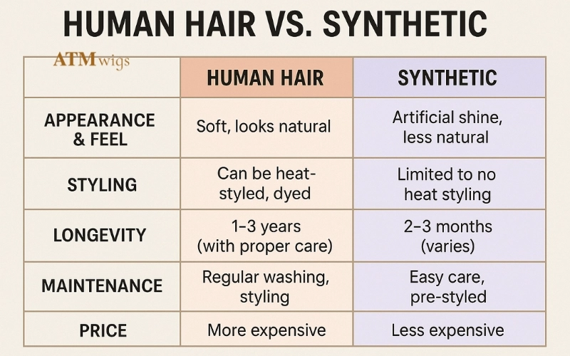 Human vs synthetic wig comparison chart Human vs synthetic wig comparison chart