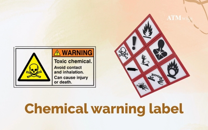 Chemical warning label on cheap synthetic wig package Chemical warning label on a cheap synthetic wig package