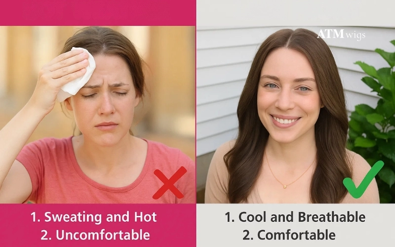 Comparison of uncomfortable and breathable wigs in hot weather Comparison of uncomfortable and breathable wigs in hot weather