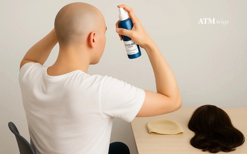 Usar un spray refrescante antes de ponerse una peluca Usar un spray refrescante antes de ponerse una peluca
