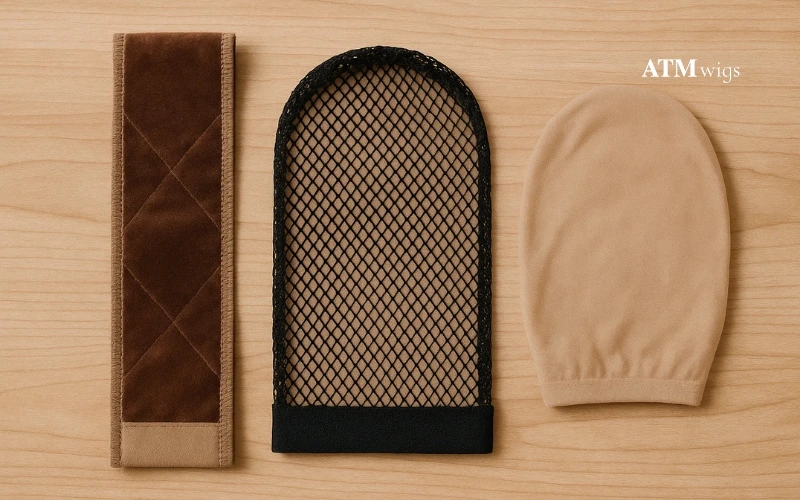 Accesorios de verano para pelucas: banda antideslizante (grip), gorro de malla, liner Accesorios de verano para pelucas: banda antideslizante (grip), gorro de malla, liner