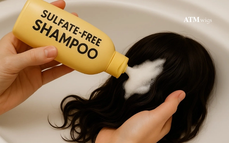 Washing a wig with sulfate-free shampoo Washing a wig with sulfate-free shampoo