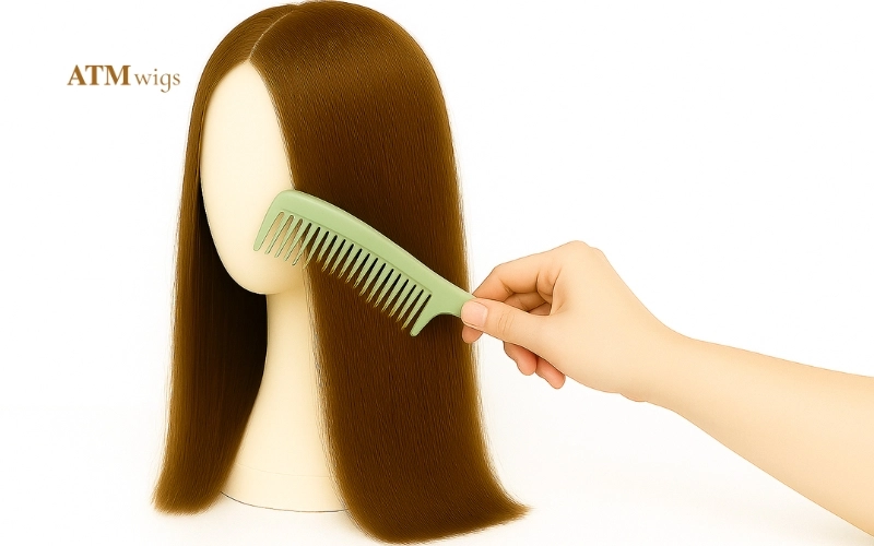 Detangling human hair wig before styling Detangling human hair wig before styling