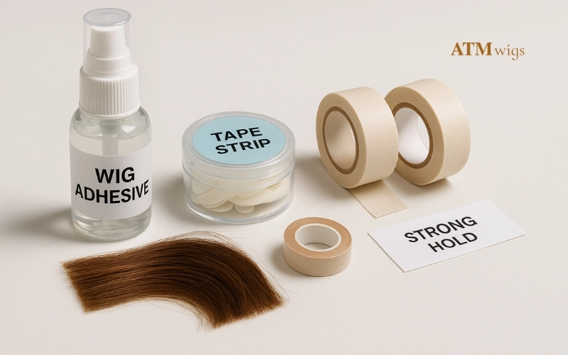 Various wig adhesives and tapes on display Various wig adhesives and tapes on display