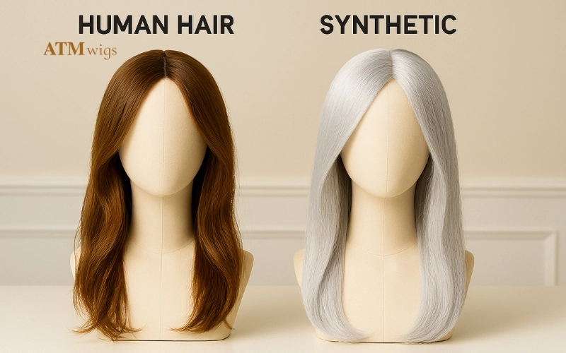 Human hair wig vs synthetic wig side-by-side Human hair wig vs synthetic wig side-by-side