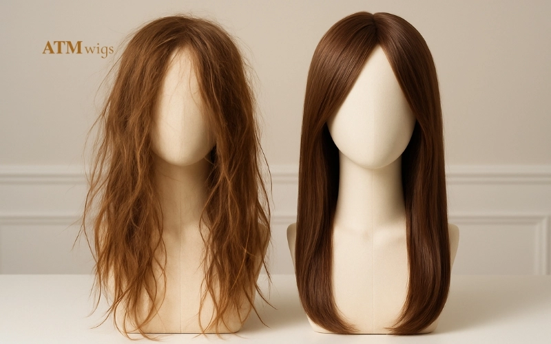 Old damaged wig vs new soft wig comparison Old damaged wig vs new soft wig comparison