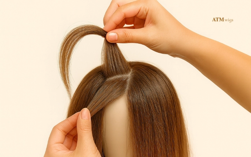 Sectioning human hair wig before applying heat Sectioning human hair wig before applying heat