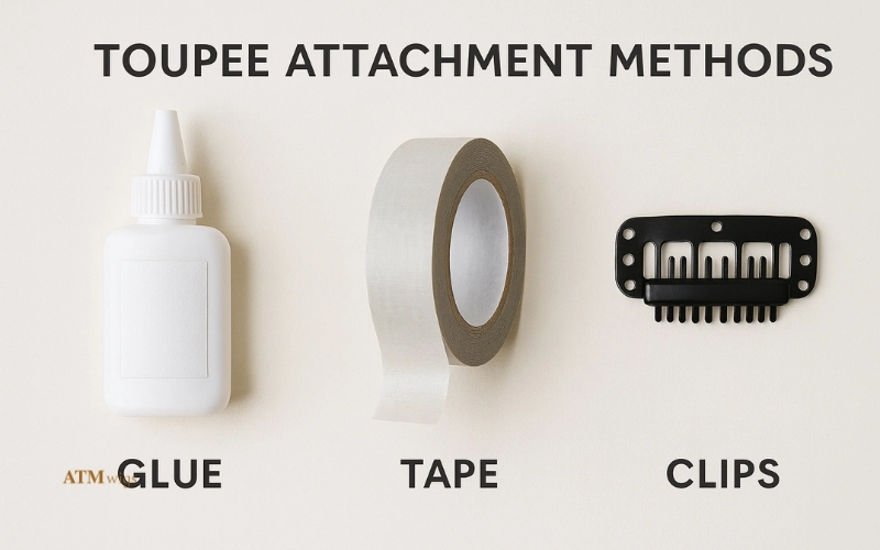 Toupee attachment methods: glue, tape, clips Toupee attachment methods: glue, tape, clips