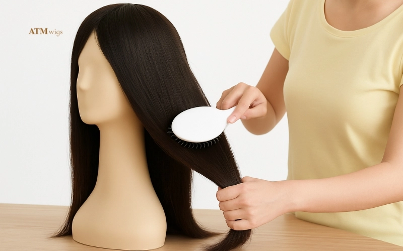 Brushing straight wig