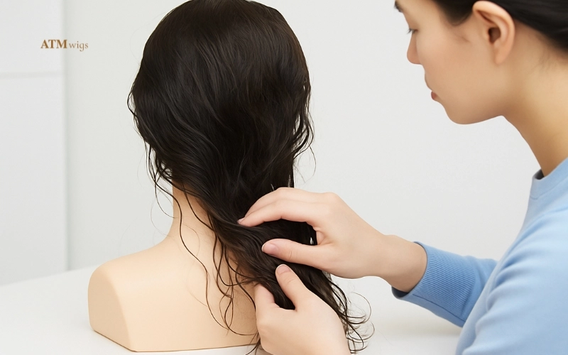 Brushing long wig nape area