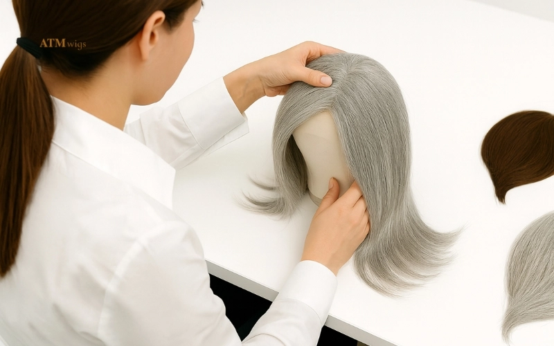Quality inspection of grey human hair wigs Quality inspection of grey human hair wigs