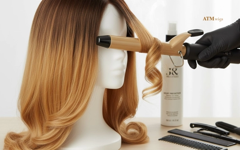 Styling an ombre wig with heat protection spray Styling an ombre wig with heat protection spray