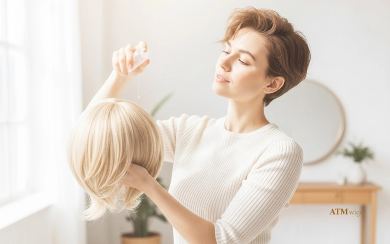 Styling a pixie human hair wig with serum Styling pixie human hair wig with serum