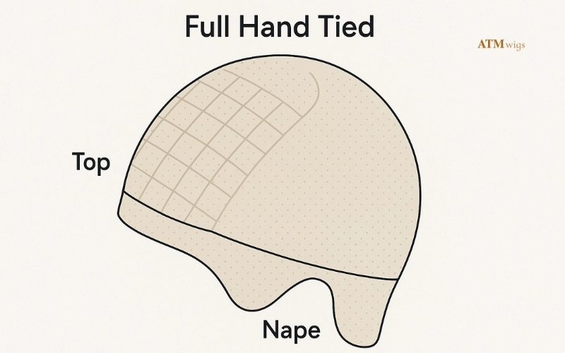 Full hand tied wig cap construction diagram