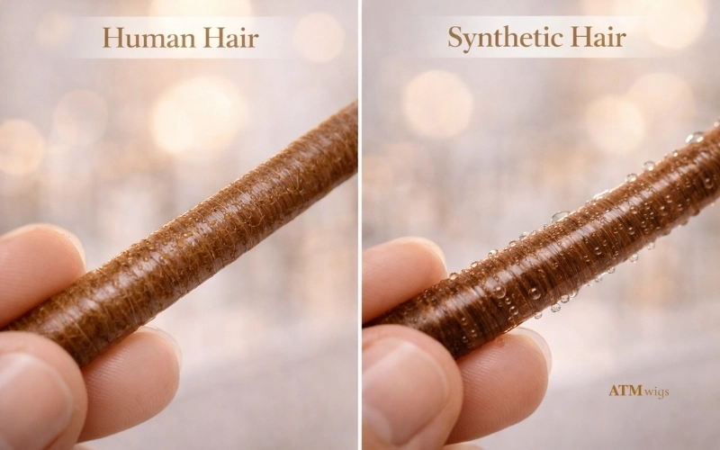 Human hair vs synthetic fiber texture comparison for air drying behavior Human hair vs synthetic fiber texture comparison for air drying behavior