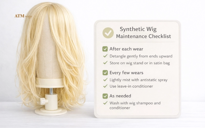 Synthetic wig maintenance checklist to prevent tangles after each wear and between washes Synthetic wig maintenance checklist to prevent tangles after each wear and between washes