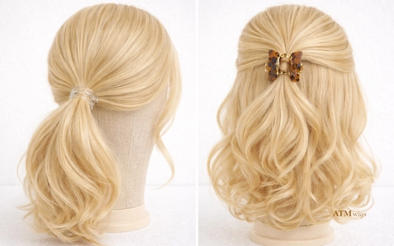 Easy hairstyles for synthetic wigs low ponytail half-up and clips Easy hairstyles for synthetic wigs low ponytail half-up and clips