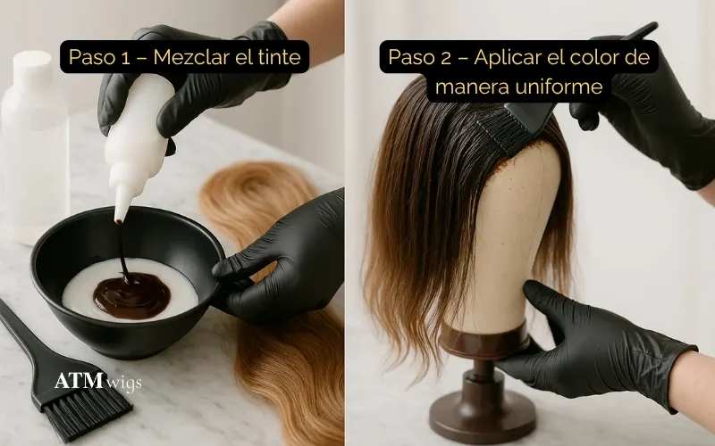 Mezcla el tinte y aplícalo de forma uniforme Mezcla el tinte y aplícalo de forma uniforme