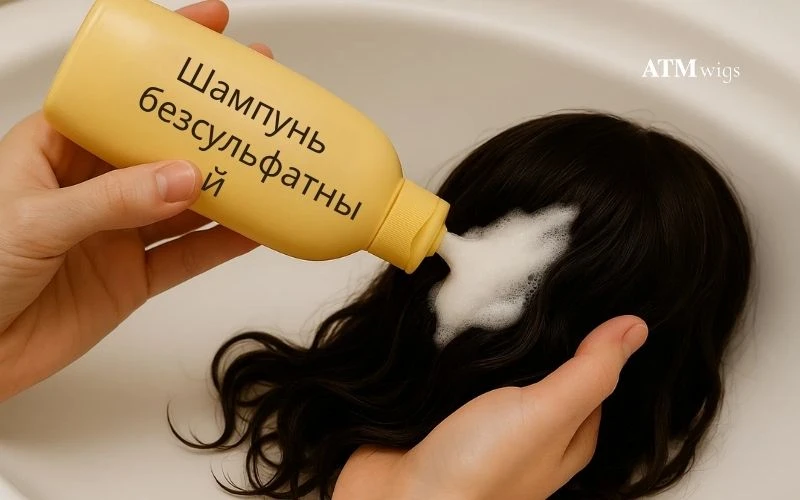 Мытьё парика шампунем без сульфатов Мытьё парика шампунем без сульфатов