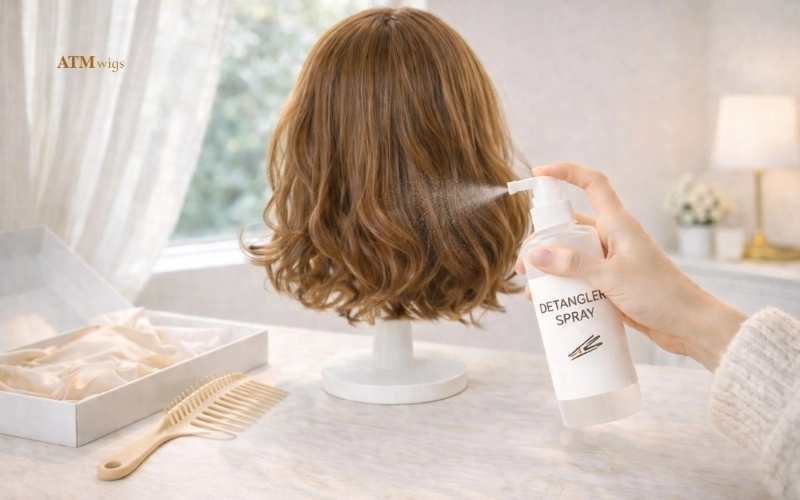 Detangling spray for synthetic wig before brushing Detangling spray for synthetic wig before brushing