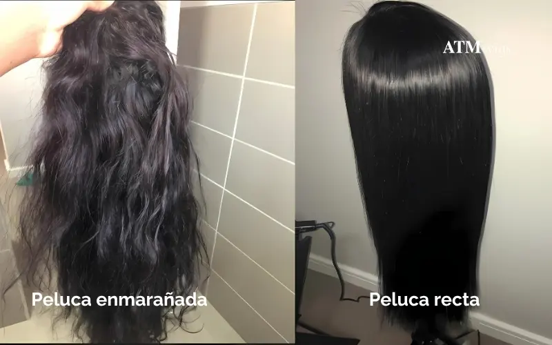 Comparación entre una peluca enredada y una peluca suave Comparación entre una peluca enredada y una peluca suave