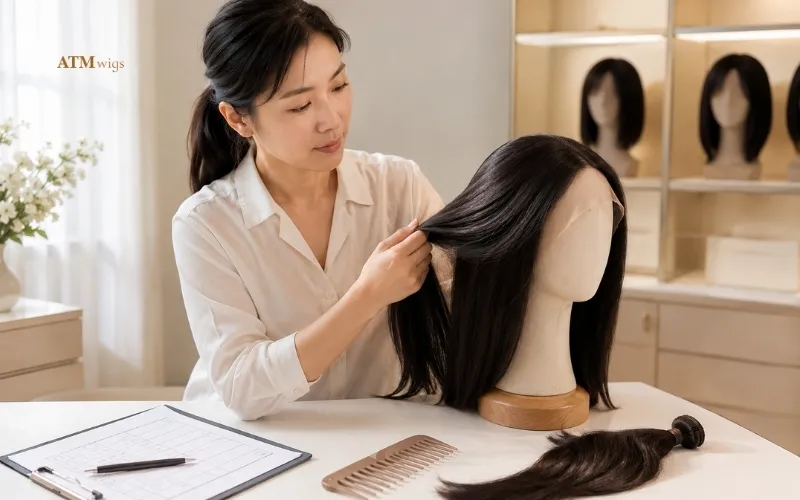 Quality inspection of a Remy Asian human hair wig Quality inspection of a Remy Asian human hair wig