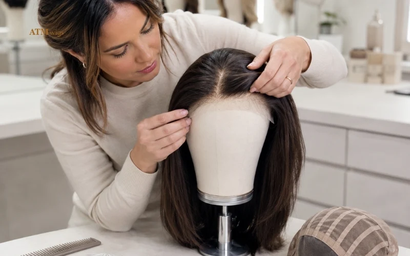 Checking silk top wig features including scalp area density and hairline Checking silk top wig features including scalp area density and hairline