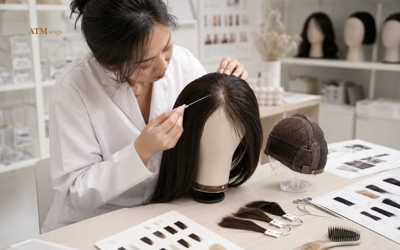 Revisión de la calidad del cabello, la construcción del gorro y la resistencia de los nudos en una peluca hand tied Revisión de la calidad del cabello, la construcción del gorro y la resistencia de los nudos en una peluca hand tied