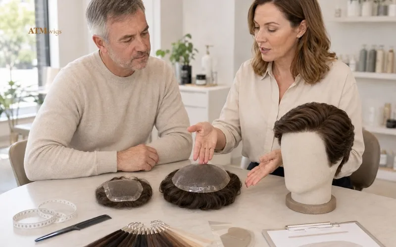 Toupee price range comparison from basic stock to professional hair system package Toupee price range comparison from basic stock to professional hair system package