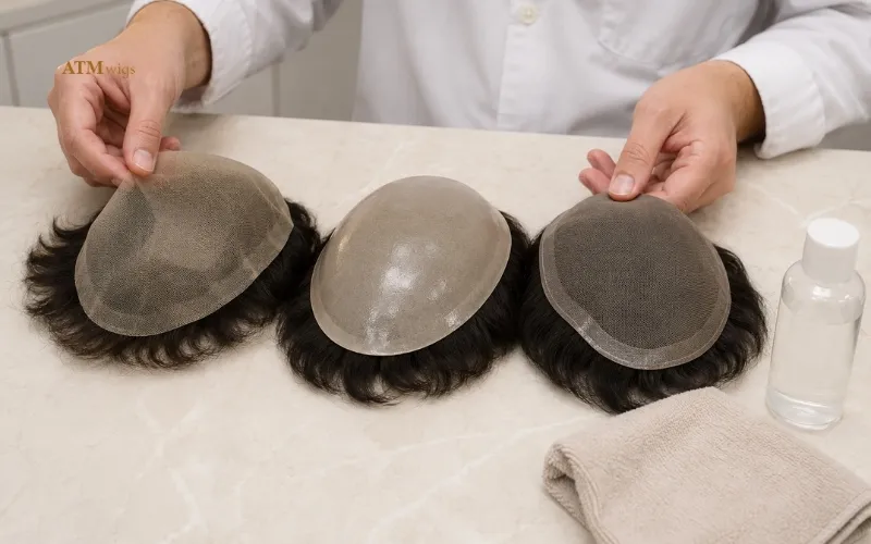 Nettoyage de bases de toupees en lace, poly/skin et monofilament dans un atelier professionnel Nettoyage de bases de toupees en lace, poly/skin et monofilament dans un atelier professionnel