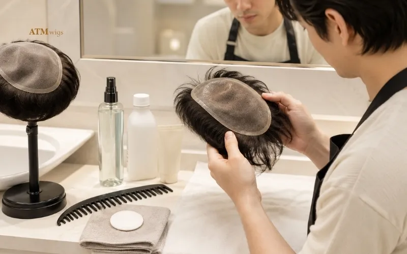 Vérification de l’accumulation de résidus pour déterminer quand nettoyer un toupee Vérification de l’accumulation de résidus pour déterminer quand nettoyer un toupee