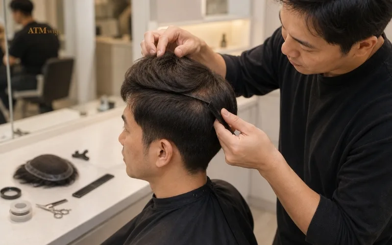 Evaluación de la cobertura de un toupee para línea frontal en retroceso, adelgazamiento superior y pérdida en la coronilla Evaluación de la cobertura de un toupee para línea frontal en retroceso, adelgazamiento superior y pérdida en la coronilla