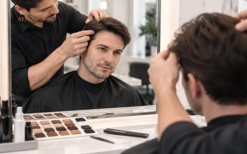 Natural looking toupee with realistic hairline density color match and texture Natural looking toupee with realistic hairline density color match and texture
