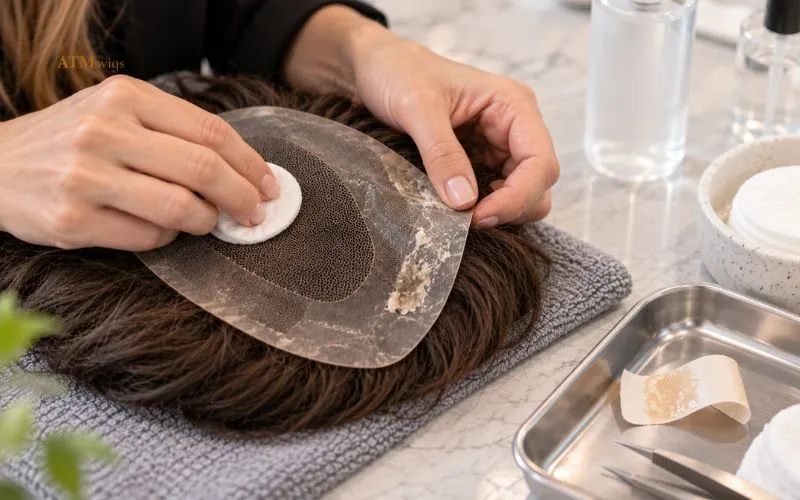 Removing stubborn adhesive residue from a toupee base Removing stubborn adhesive residue from a toupee base